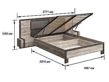 Схема - Кровать с подъёмным механизмом двуспальная Клео (160)