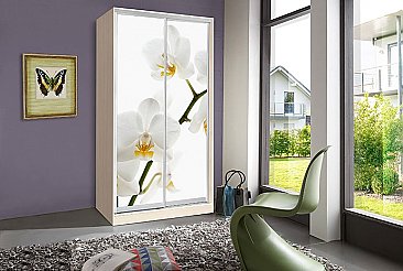 Дуб молочный \ Орхидеи 120 см - Шкаф-купе Оскар 2-х дверный с фотопечатью