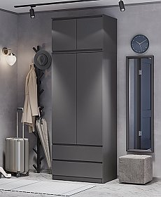 Шкаф 2-х створчатый с антресолью и ящиками Симпл Графит