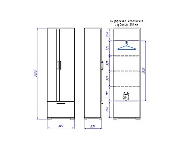 Шкаф для одежды Денвер Д-2 Риббек серый - схема