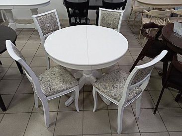 Стол обеденный Круглый 900 Белый шпон