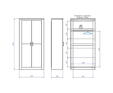 Шкаф 2-х дверный Денвер Риббек серый - схема, h 2300 мм