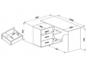 Компьютерный стол КСТ-09 Венге - схема с размерами