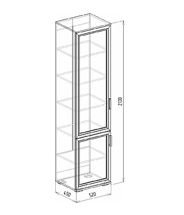 Пенал Корвет Люкс 450 №38 Бодега - схема с размерами