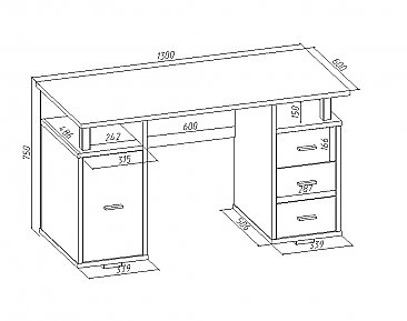 Письменный стол двухтумбовый ПС 40-07 - схема