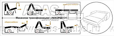 Диван-кровать Поппури 2 - 190 с мягкими подлокотниками - механизм раскладки