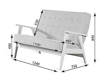 Диван двухместный РЕТРО (беленый дуб/RS 29 бирюзовый) - схема с размерами