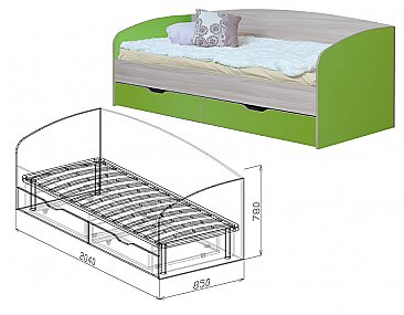Кровать 0,8 с ящиками Эльф №10. Схема.