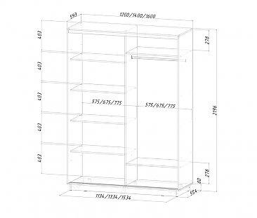 Схема - Шкаф-купе Симпл 2-х дверный с зеркалом Венге