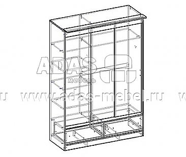 Шкаф-купе 3-х створчатый с 1 зеркалом и ящиками Светлана - Схема