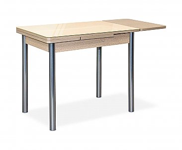 Дуб беленый \ Стекло песочное - Стол обеденный со стеклом Милан-мини EVO - разложенный правая сторона