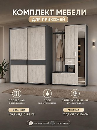 Прихожая с зеркалом и шкафом-купе Лира