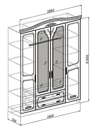 Шкаф 4-х дверный Ева. Схема.