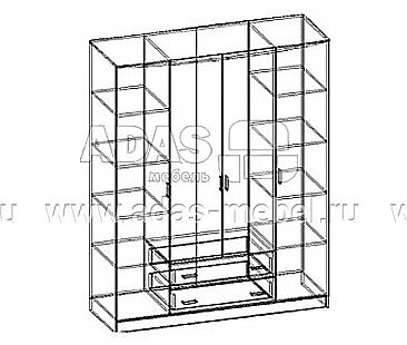 Шкаф распашной 4-х створчатый комбинированный без зеркал Светлана - схема