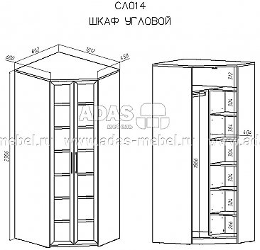 Схема - Шкаф угловой 60 - 45 Соло