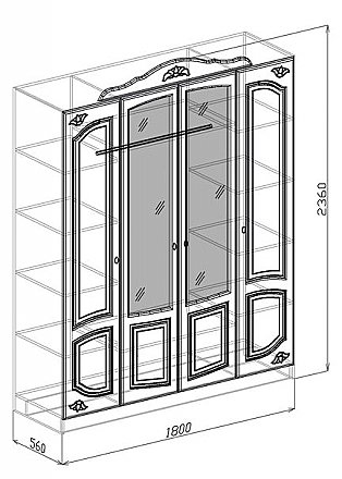 Шкаф 4-х дверный Валенсия. Схема.