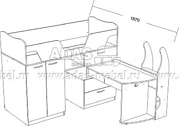 Схема открытая кровать чердак с выдвижным столом "Корсар-1"