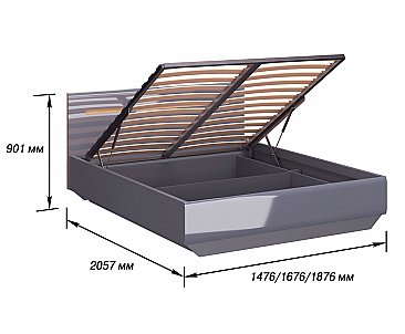 Кровать двуспальная с подъемным механизмом Стокгольм (140 / 160 / 180) Графит глянец