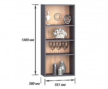 Шкаф-витрина навесная Стокгольм Графит глянец