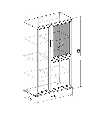 Витрина Корвет Люкс №39 Бодега - схема с размерами